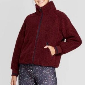 New! JoyLab Women's Plush and Cozy Sherpa Sz Large Full Zip Jacket Burgundy NWT
